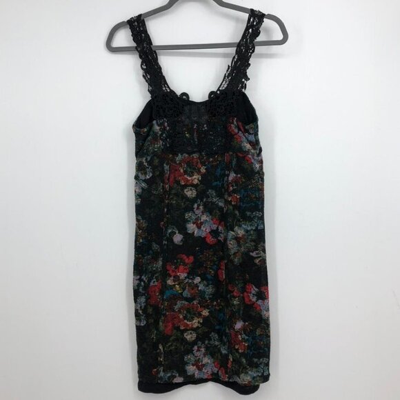 Free People Knockout bodycon black  red floral lace crochet strap mini dress SP - Picture 5 of 16